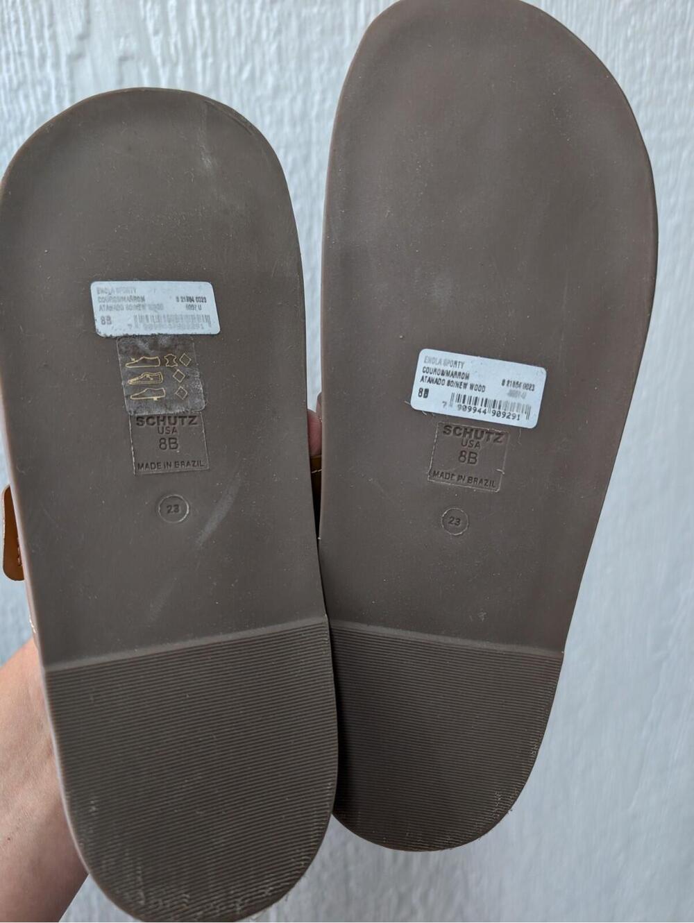 SHUTZ Enola Sporty Leather Slides Sandals Gold Buckles Women's Size 8 - Picture 9 of 9